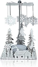 img 4 attached to 🎄 Captivating Winter Wonderland: BANBERRY DESIGNS Silver Plated Laser Cut Winter Cabin Candle Spinner with Snowflake Charms