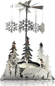 img 3 attached to 🎄 Captivating Winter Wonderland: BANBERRY DESIGNS Silver Plated Laser Cut Winter Cabin Candle Spinner with Snowflake Charms
