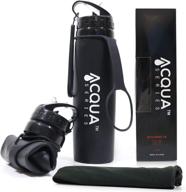 🚰 durable acqua series collapsible water bottle: 20.5 oz. foldable w/flip open drink spout - ideal for travel, hiking, sports and fitness activities, hot and cold beverages, coordinated with sports cooling towel logo