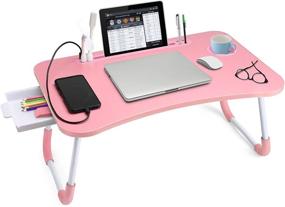 img 4 attached to 📚 Splendor Foldable Laptop Desk - Portable Lap Standing Desk with Drawer for Bed, Couch, Sofa, Floor - Folding Breakfast Tray - Ideal for Reading, Writing, and Laptops