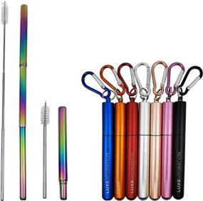 img 2 attached to 🌈 Luxe Hydration Rainbow Stainless Steel Telescopic Metal Straw with Key Chain Case - Reusable, Collapsible, Portable Drinking Straw, Cleaning Brush, and Travel (Red)