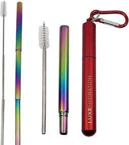 img 4 attached to 🌈 Luxe Hydration Rainbow Stainless Steel Telescopic Metal Straw with Key Chain Case - Reusable, Collapsible, Portable Drinking Straw, Cleaning Brush, and Travel (Red)