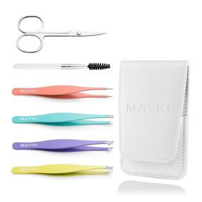 img 4 attached to 💁 6Pcs Women's Eyebrow Tweezers Kit - Full Size Precision Tweezers Set for Ingrown Hairs, Splinters & Facial Hair Removal - Stainless Steel Women's Tweezers by MAYKI