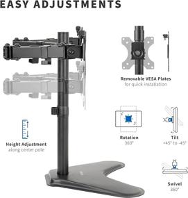 img 1 attached to 🖥️ VIVO STAND-V102F: Dual Monitor Free-Standing Mount - Fully Adjustable Desk Stand for 13 to 30 inch Screens - Holds 2 Flat or Curved Displays