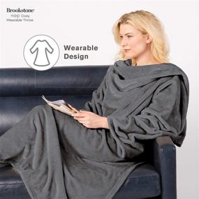 img 1 attached to 🧥 Gray Brookstone NAP Wearable Throw Blanket - Reversible Ultra Soft Polyester Fabric with Sleeves for Arms – Ultimate Blanket for Warmth and Mobility