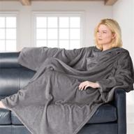 🧥 gray brookstone nap wearable throw blanket - reversible ultra soft polyester fabric with sleeves for arms – ultimate blanket for warmth and mobility logo