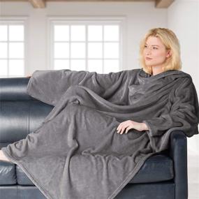 img 4 attached to 🧥 Gray Brookstone NAP Wearable Throw Blanket - Reversible Ultra Soft Polyester Fabric with Sleeves for Arms – Ultimate Blanket for Warmth and Mobility