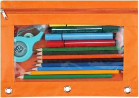 img 3 attached to 📒 WODISON Orange 3-Ring Pen Pencil Pouch with Clear Window – Stationery Bag Binder Case for Classroom Organization