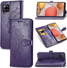 img 3 attached to 📱 Mavis's Diary Flip Case for Galaxy A42 5G: Stylish Mandala Dark Purple Wallet Cover with Styluses and Tempered Glass Screen Protector