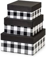 📦 nested square kraft boxes with lids - set of 3 (large - 6.25", 7.25", 8.25") - made in usa with recycled paper - black buffalo plaid design logo