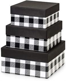 img 4 attached to 📦 Nested Square Kraft Boxes with Lids - Set of 3 (Large - 6.25", 7.25", 8.25") - Made in USA with Recycled Paper - Black Buffalo Plaid Design