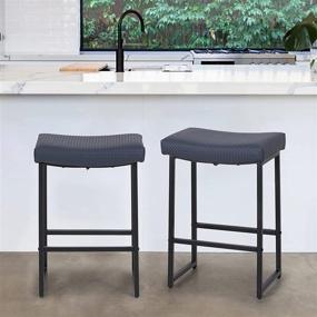 img 4 attached to PHI VILLA Bar Stools Set of 2 Counter Height,24 inches Saddle-Seat Counter Stools: Blue, 🪑 Backless Design with Footrest - Ideal for Kitchen Counter, Island, and Dining Room - 2 Pack