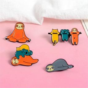 img 1 attached to 🐨 Cute and Funny Sloth Enamel Pin Set: Lazy Animal Koala, Cat, Stethoscope, Fruits, Green Plant Lapel Pins for Girls