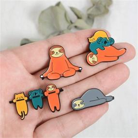 img 2 attached to 🐨 Cute and Funny Sloth Enamel Pin Set: Lazy Animal Koala, Cat, Stethoscope, Fruits, Green Plant Lapel Pins for Girls