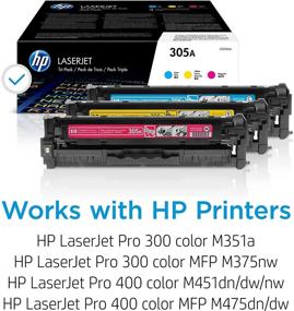 img 3 attached to 🖨️ Набор картриджей HP 305A тонер-картриджи для принтера LaserJet Pro Color M451/M475/M375nw: голубой (циан), желтый и пурпурный