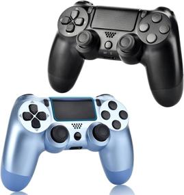 img 4 attached to 🎮 YU33 2 Pack Wireless Controller Compatible with PS4 - YU33 Remote Joystick Gamepad with Charging Cable and Two Motors (Titanium Blue and Jet Black, 2021, New)