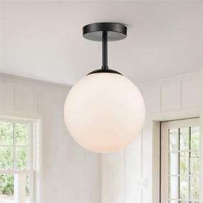 img 2 attached to Stylish Matte Black Semi Flush Mount Ceiling Light Fixture with LED Bulb - Ideal for Hallway, Bedroom, Kitchen, Bathroom & More!