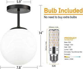 img 3 attached to Stylish Matte Black Semi Flush Mount Ceiling Light Fixture with LED Bulb - Ideal for Hallway, Bedroom, Kitchen, Bathroom & More!