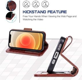 img 1 attached to Arae Compatible With Case IPhone 12 And IPhone 12 Pro Wallet Flip Cover With Card Holder And Wrist Strap - Brown