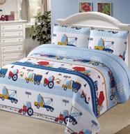 🏗️ colorful construction site kids bedspread quilt set with pillowcases - tractor, dump truck, cement mixer, and excavator theme, queen/full size logo