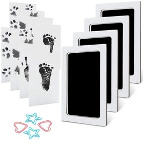 img 4 attached to MengNi Medium Baby Footprint Handprint Pet Paw Print Kit - 4 Ink Pads & 8 Imprint Cards for Precious Memories