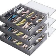 👠 surblue grey under bed shoe organizer storage bag - transparent skylight, zippered, 12 pairs (pack of 3) логотип