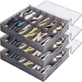 img 4 attached to 👠 Surblue Grey Under Bed Shoe Organizer Storage Bag - Transparent Skylight, Zippered, 12 Pairs (Pack of 3)