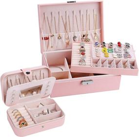 img 4 attached to GOLVER 2-Pack Jewelry Box Organizer: Secure Lock, Travel Case, Adjustable Compartments, Mirror, PU Leather - Pink