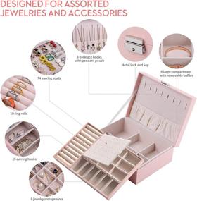 img 1 attached to GOLVER 2-Pack Jewelry Box Organizer: Secure Lock, Travel Case, Adjustable Compartments, Mirror, PU Leather - Pink