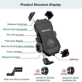 img 2 attached to 📱 iMESTOU Self Locking Motorcycle Phone Mount with USB Charge Mount and Quick Charge 3.0: Universal Holder for Smartphones on Handlebars & Rear-View Mirror, Compatible with 12V/24V Vehicles