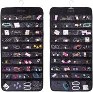 👂 dual-sided earring organizer with 80 pockets - hanging jewelry storage display for necklaces, earrings, rings - transparent black closet wall holder - includes hanger логотип