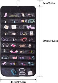 img 2 attached to 👂 Dual-Sided Earring Organizer with 80 Pockets - Hanging Jewelry Storage Display for Necklaces, Earrings, Rings - Transparent Black Closet Wall Holder - Includes Hanger