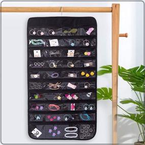 img 3 attached to 👂 Dual-Sided Earring Organizer with 80 Pockets - Hanging Jewelry Storage Display for Necklaces, Earrings, Rings - Transparent Black Closet Wall Holder - Includes Hanger