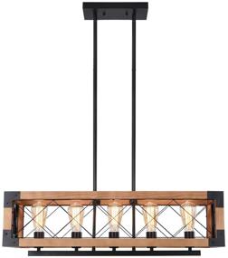 img 4 attached to 🏡 OYIPRO Industrial Kitchen Island: 5 Chandelier Farmhouse Pendant Lighting with Metal Caged Guard, Retro Ceiling Fixture in Brown for Sloped Ceilings