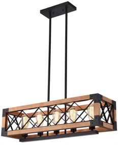 img 3 attached to 🏡 OYIPRO Industrial Kitchen Island: 5 Chandelier Farmhouse Pendant Lighting with Metal Caged Guard, Retro Ceiling Fixture in Brown for Sloped Ceilings