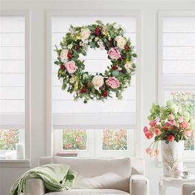 img 3 attached to 🌸 WANNA-CUL 24 Inch Spring Artificial Rose Flower Wreath: Pink and Wine Red Floral Door Wreath for Mother's Day, Weddings, and Home Decor with Eucalyptus Leaves