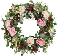 🌸 wanna-cul 24 inch spring artificial rose flower wreath: pink and wine red floral door wreath for mother's day, weddings, and home decor with eucalyptus leaves логотип