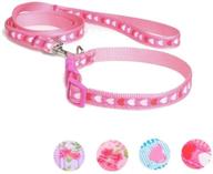 🌺 nylon collar and leash set for small to medium dogs and cats - durable, adjustable, and stylish pet accessory with floral/love hearts print - perfect valentine's day gift. logo