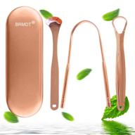 👅 professional tongue scrapers set for oral cleaning - brmdt tongue scrapers for adults and kids, reduce bad breath, medical grade stainless steel tongue scrapers (3-in-1) with carrying case - rose gold finish logo