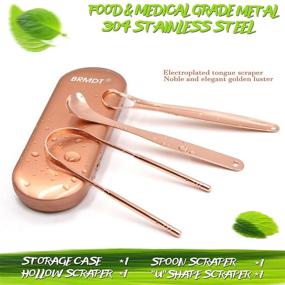 img 3 attached to 👅 Professional Tongue Scrapers Set for Oral Cleaning - BRMDT Tongue Scrapers for Adults and Kids, Reduce Bad Breath, Medical Grade Stainless Steel Tongue Scrapers (3-in-1) with Carrying Case - Rose Gold Finish