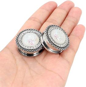 img 3 attached to Qmcandy 2pcs 2G-1 Stainless Steel Mother of Pearl or Opal Screw Ear Plugs Gauges Piercing for Enhanced SEO