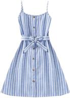 stylish striped spaghetti strap cami dress with buttons & belt - perfect for summer by romwe logo