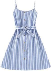 img 4 attached to Stylish Striped Spaghetti Strap Cami Dress with Buttons & Belt - Perfect for Summer by Romwe