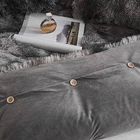 img 1 attached to 🛏️ WERDIM Shaggy Fluffy Tie Dye Duvet Cover Set - Dark Grey Queen Size - Velvety Bedding with Button Closure and Pillowcases