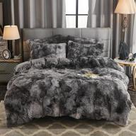 🛏️ werdim shaggy fluffy tie dye duvet cover set - dark grey queen size - velvety bedding with button closure and pillowcases logo