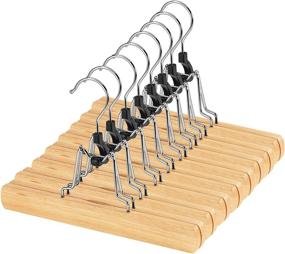 img 4 attached to 👖 12-Pack AMKUFO Natural Wooden Pants Hangers with Clips - Non-Slip Skirt Hangers - Trouser Clamp Hanger - Solid Wood Hanger with 360° Swivel Hook