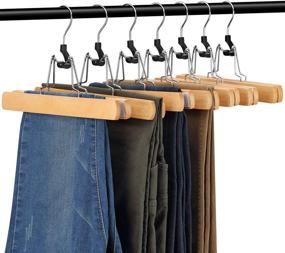 img 3 attached to 👖 12-Pack AMKUFO Natural Wooden Pants Hangers with Clips - Non-Slip Skirt Hangers - Trouser Clamp Hanger - Solid Wood Hanger with 360° Swivel Hook