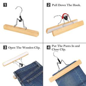 img 1 attached to 👖 12-Pack AMKUFO Natural Wooden Pants Hangers with Clips - Non-Slip Skirt Hangers - Trouser Clamp Hanger - Solid Wood Hanger with 360° Swivel Hook