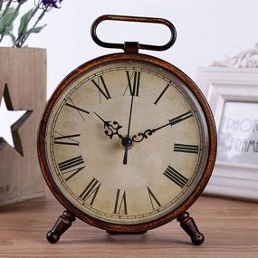 img 3 attached to 🕰️ Retro Analog Metal Desk Clock for Living Room Decor Shelf - Konigswerk 8-Inch Tabletop Clock (Brown), Battery Operated