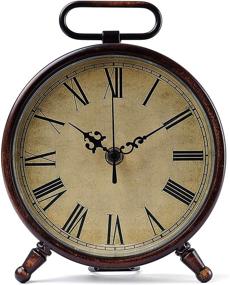 img 4 attached to 🕰️ Retro Analog Metal Desk Clock for Living Room Decor Shelf - Konigswerk 8-Inch Tabletop Clock (Brown), Battery Operated